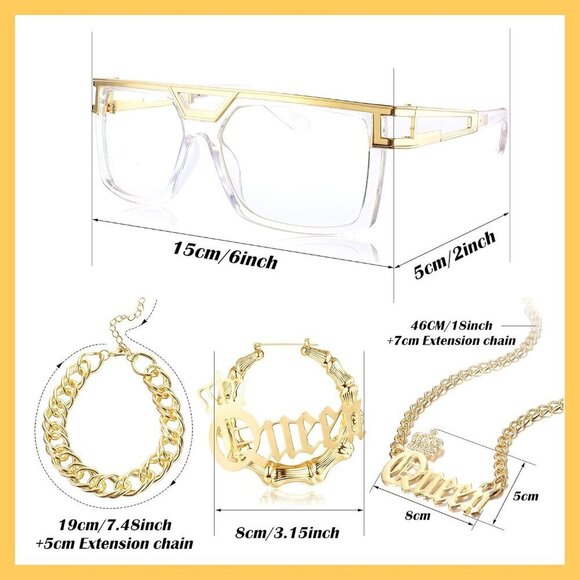 80s/90s Hip Hop Queen Costume Jewelry Accessories Set for Women Party Wear